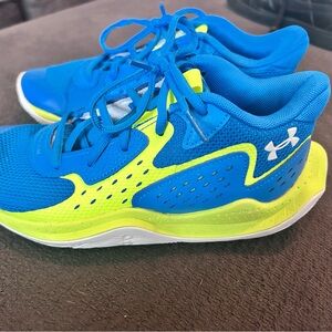Under Armour Kids Blue and Neon Yellow Sneakers